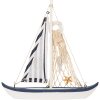 Clayre & Eef Decorazione Barca a vela 25x6x25 cm Bianco Blu MDF Legno Decorazione marittima