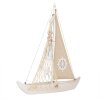 Clayre & Eef Decorativo Barca a vela marittima Decorazione in legno Beige Bianco 34x7x38 cm
