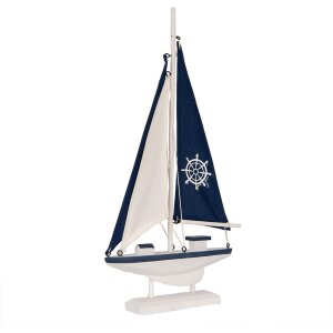 Clayre & Eef Decorazione Barca a vela 20x4x37 cm Decorazione marittima in legno Bianco Blu