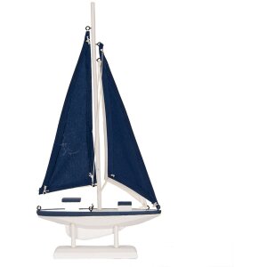 Clayre & Eef Decorazione Barca a vela 20x4x37 cm Decorazione marittima in legno Bianco Blu
