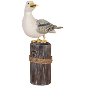 Uccelli decorativi Clayre & Eef su pali di legno Maritime Set di 2 marrone bianco