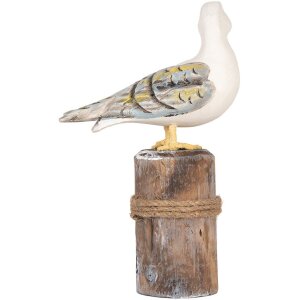 Uccelli decorativi Clayre & Eef su pali di legno Maritime Set di 2 marrone bianco