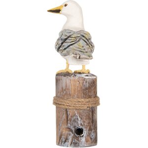 Uccelli decorativi Clayre & Eef su pali di legno Maritime Set di 2 marrone bianco