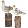 Uccelli decorativi Clayre & Eef su pali di legno Maritime Set di 2 marrone bianco