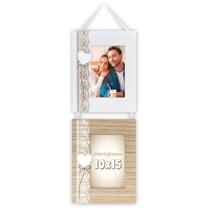 ZEP Photo Gallery Dafne Cornice in legno 2x 10x15 cm Cuore Vintage Bianco Natura
