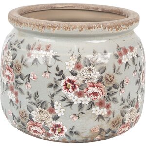 Clayre & Eef 6CE1964L Vaso da fiori grigio con fiori...