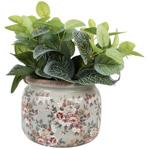 Clayre & Eef 6CE1964L Vaso da fiori grigio con fiori...