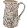 Caraffa decorativa Clayre & Eef in ceramica grigio rosa fiori 21x15x23 cm stile country