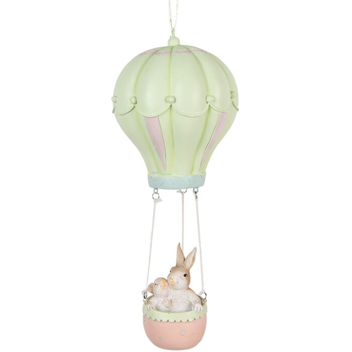 Ciondolo decorativo Clayre & Eef Coniglio Mongolfiera Beige Verde Ø14x34cm