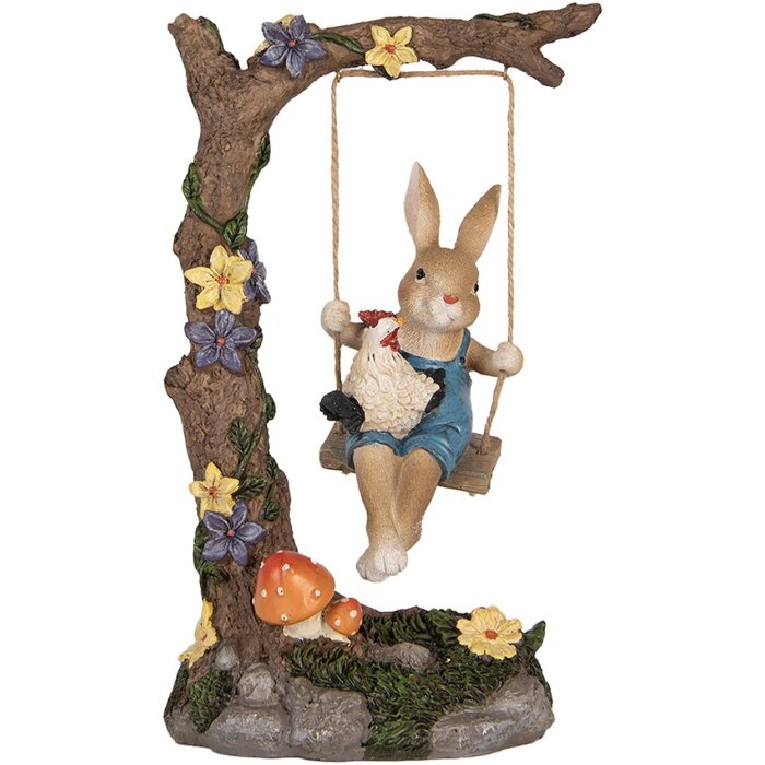 Clayre & Eef figurina decorativa coniglio su altalena stile country 20x12x32 cm