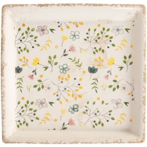 Clayre & Eef Piatto decorativo 22x22 cm Beige in ceramica vintage a motivi floreali