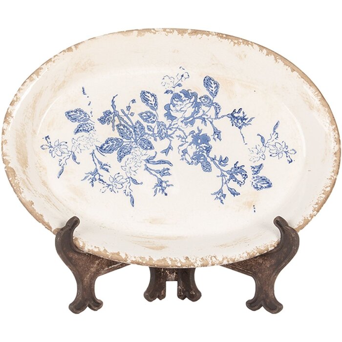 Clayre & Eef 6CE2020 Piatto decorativo Beige-Blu 25x18x3 cm