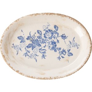 Clayre & Eef 6CE2020 Piatto decorativo Beige-Blu 25x18x3 cm
