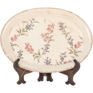 Piatto decorativo Clayre & Eef in ceramica beige rosa...