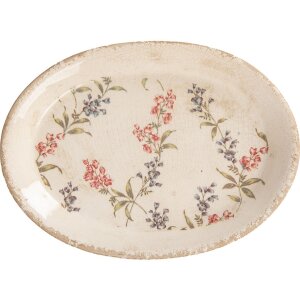Piatto decorativo Clayre & Eef in ceramica beige rosa 25x18 cm stile vintage