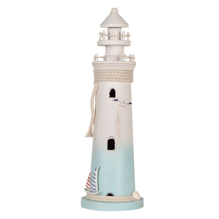 Clayre & Eef Faro decorativo Bianco Blu Ø 13x42 cm MDF Legno Decorazione marittima