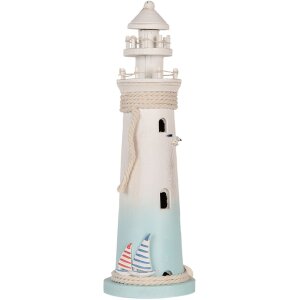 Clayre & Eef Faro decorativo Bianco Blu Ø 13x42 cm MDF Legno Decorazione marittima