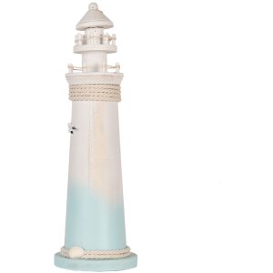 Clayre & Eef Faro decorativo Bianco Blu Ø 13x42 cm MDF Legno Decorazione marittima