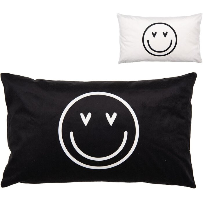 Clayre & Eef BHS36-3 Copricuscino 30x50 cm Nero Bianco Motivo Smiley