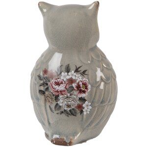 Gufo decorativo in ceramica Clayre & Eef Grigio Rosa 11x10x17 cm Stile Country