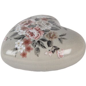 Cuore decorativo in ceramica grigio-rosa 11x11x4 cm stile...