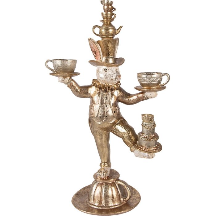 Coniglio decorativo Clayre & Eef oro 35x22x58 cm in poliresina con servizio da tè