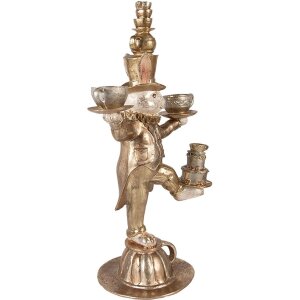 Coniglio decorativo Clayre & Eef oro 35x22x58 cm in poliresina con servizio da tè