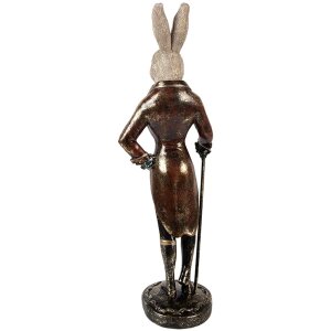 Coniglio decorativo Clayre & Eef in poliresina beige rossa 17x15x51 cm Figurina di Pasqua