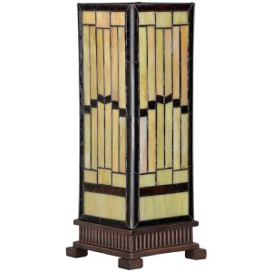 LumiLamp 5LL-6358 Lampada da tavolo Tiffany Beige Brown 17x17x44cm E27 Vetro Poliresina