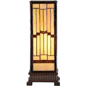 LumiLamp 5LL-6358 Lampada da tavolo Tiffany Beige Brown 17x17x44cm E27 Vetro Poliresina