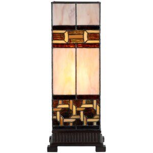 LumiLamp 5LL-6360 Lampada da tavolo Tiffany Beige Brown 44cm E27 Vetro Poliresina