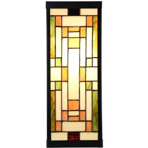 LumiLamp 5LL-6363 Lampada da parete Tiffany Beige Verde 14x16x40cm E27 Vetro Metallo