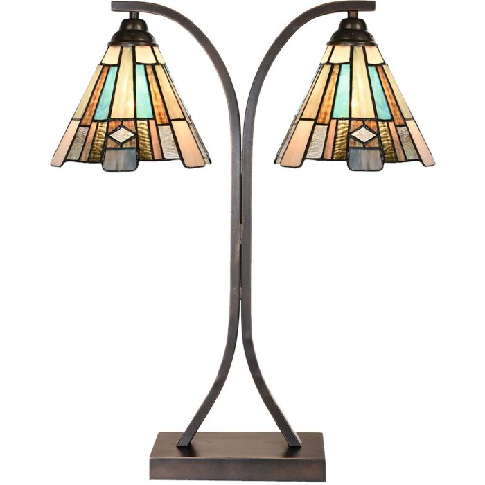LumiLamp 5LL-6368 Lampada da tavolo Tiffany marrone blu 48x19x57cm E27 2x60W