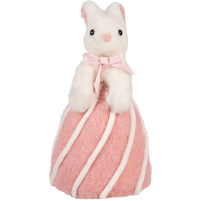 Coniglio decorativo Clayre & Eef Bianco Rosa Stile Country Ø 12x21 cm