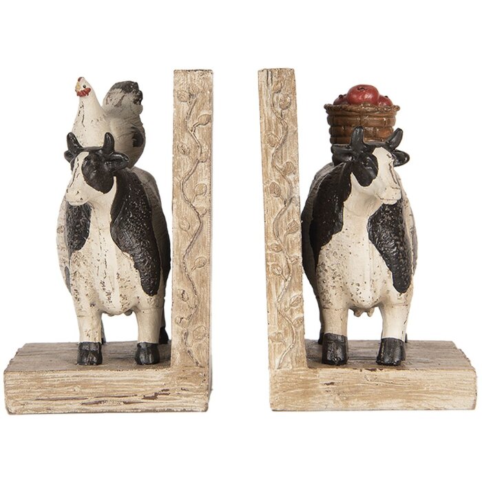 Set di fermalibri Clayre & Eef Mucche in stile country marrone nero 2 pezzi in poliresina