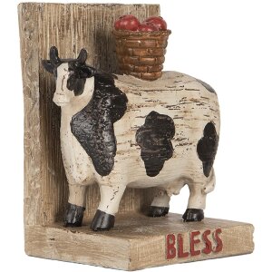 Set di fermalibri Clayre & Eef Mucche in stile country marrone nero 2 pezzi in poliresina
