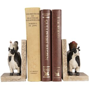 Set di fermalibri Clayre & Eef Mucche in stile country marrone nero 2 pezzi in poliresina
