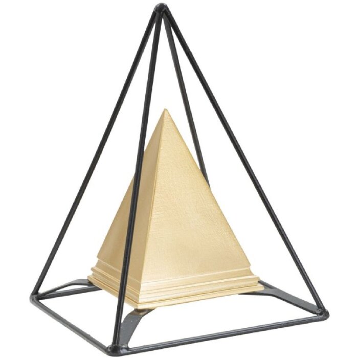 Mauro Ferretti scultura piramide con struttura in metallo 15x15x21 cm oro-nero