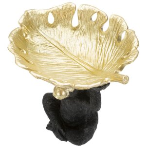 Mauro Ferretti scimmia decorativa con ciotola di foglie 25,2x21x24 cm oro nero