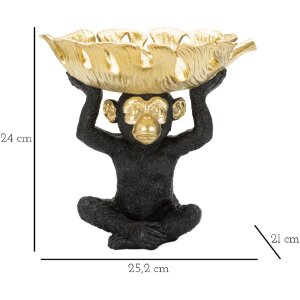 Mauro Ferretti scimmia decorativa con ciotola di foglie 25,2x21x24 cm oro nero