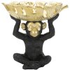 Mauro Ferretti scimmia decorativa con ciotola di foglie 25,2x21x24 cm oro nero