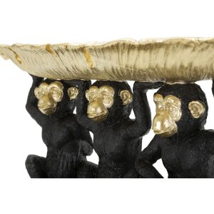 Mauro Ferretti figurina decorativa trio di scimmie con ciotola di foglie 43x15,7x20 cm oro nero