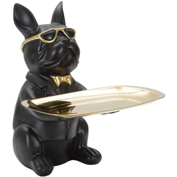 Mauro Ferretti figurina decorativa bulldog con vassoio 19x20x23,5 cm oro nero