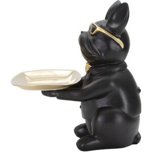 Mauro Ferretti figurina decorativa bulldog con vassoio 19x20x23,5 cm oro nero
