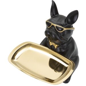 Mauro Ferretti figurina decorativa bulldog con vassoio 19x20x23,5 cm oro nero