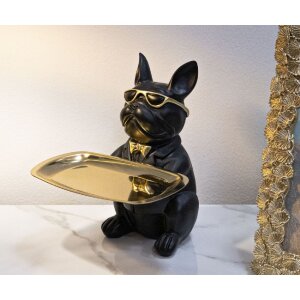 Mauro Ferretti figurina decorativa bulldog con vassoio 19x20x23,5 cm oro nero