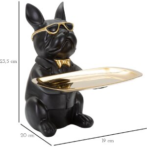 Mauro Ferretti figurina decorativa bulldog con vassoio 19x20x23,5 cm oro nero