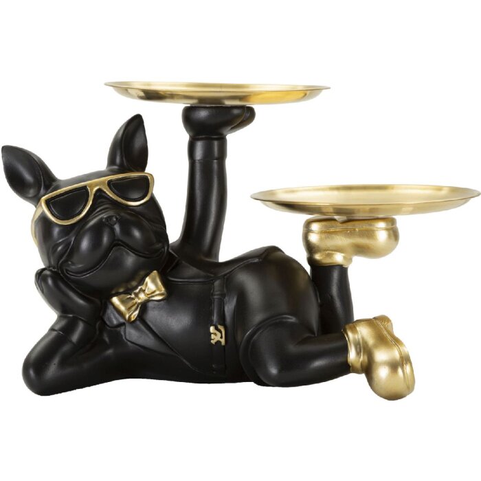 Mauro Ferretti figurina decorativa cane Rover con vassoio 23,5x13x18,5 cm oro nero