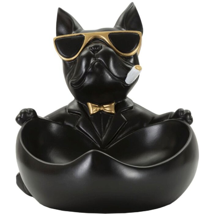 Mauro Ferretti figurina decorativa palla di cane con ciotola 18,5x20,5x20 cm oro nero