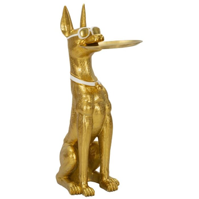 Mauro Ferretti scultura decorativa cane Pit con vassoio 30x64x91 cm oro